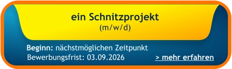 Bewerbungsfrist: 03.09.2026 ein Schnitzprojekt  (m/w/d)    > mehr erfahren Beginn: nächstmöglichen Zeitpunkt